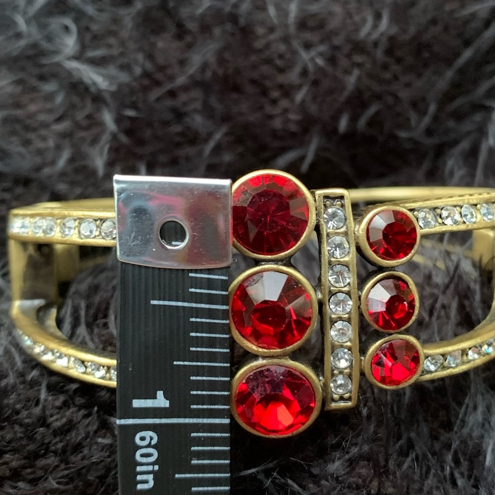 Heidi Daus Sparkly Red Crystal Brass Clamp Vintage Bracelet - Picture 10 of 14
